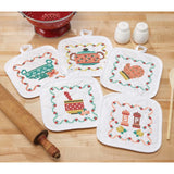 Herrschners? Floral Farmhouse Pot Holders Stamped Cross-Stitch Model