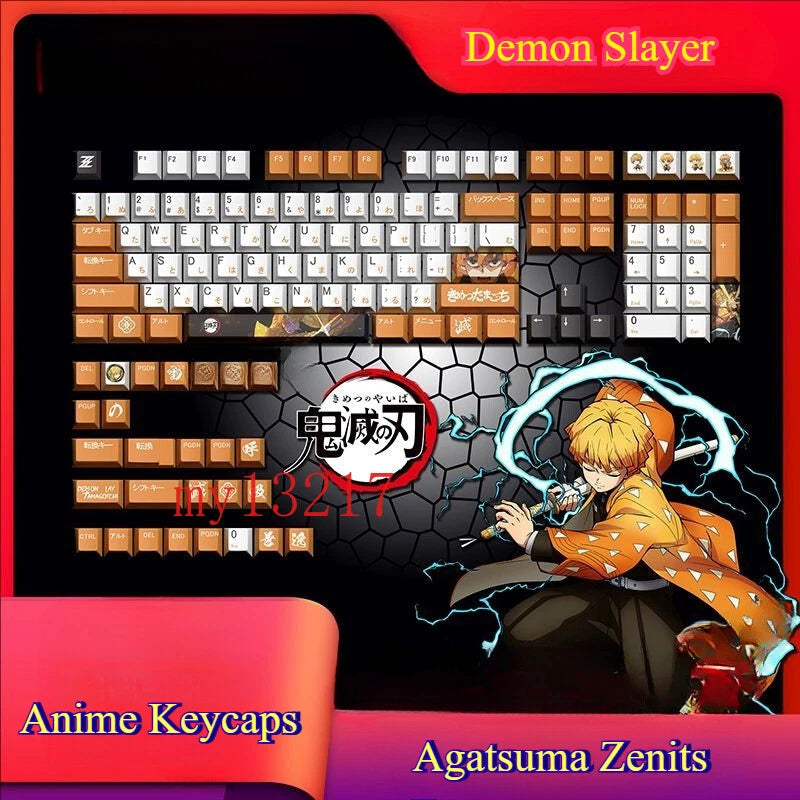 Demon Slayer Agatsuma Zenitsu Anime Keycaps keyboard Accessories GIft 128 - Key Model