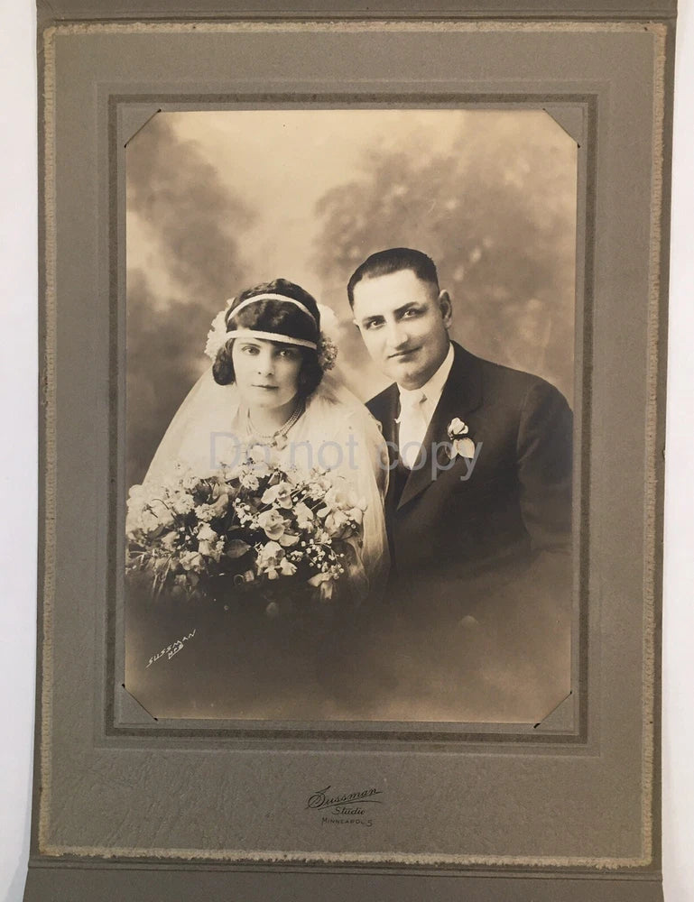 Antique Photo on Board Folder Wedding Portrait Young Couple Edna & Joe Minnesota Model