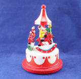 Wood CAROUSEL MUSIC FIGURINE Hand Painted Horses Red/White for Display Model