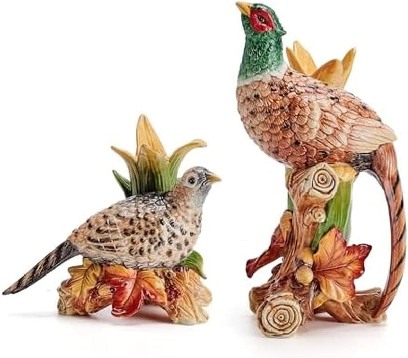 Fitz and Floyd Fall Harvest Pheasant Ceramic Figurine Candleholders, Set of 2, 1 Model