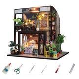 DIY dollhouse kit Including Tool LEDLight Cover Christmas Gift Coffee Shop Store Model