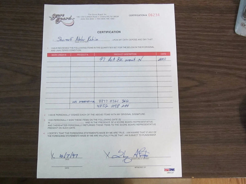 Shareef Abdur-Rahim Autograph Signed Auto Score Board Contract PSA/DNA Grizzlies Model