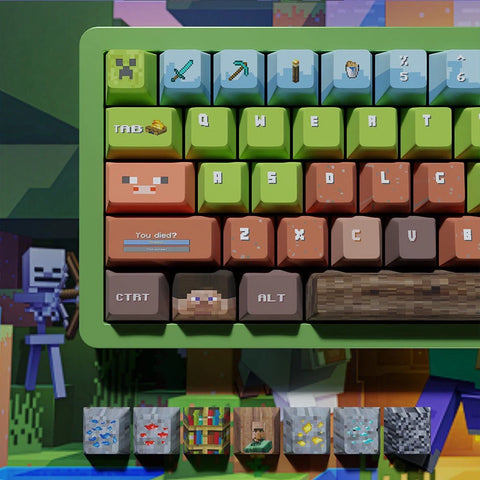 Cute Block Sandbox Game Style PBT Dye Sublimation Cherry Profile Keycap Set Model