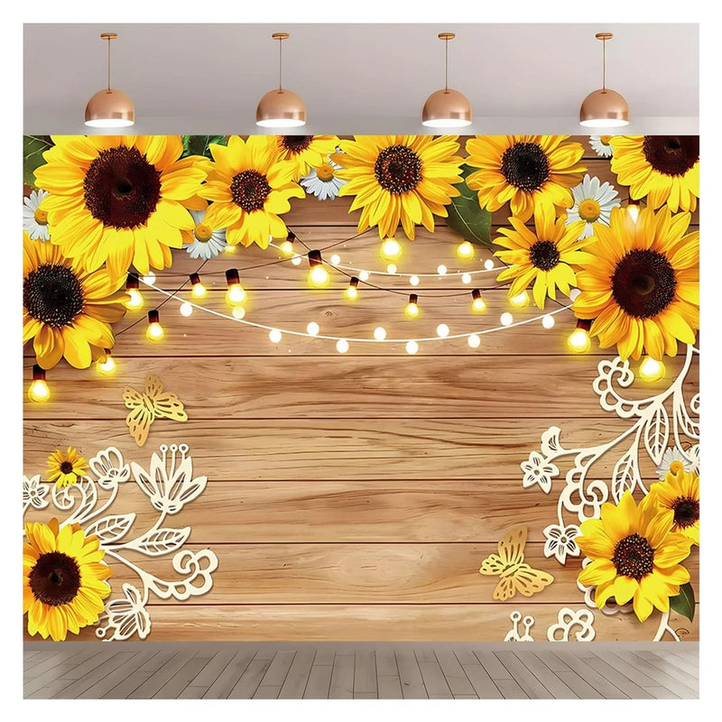 7x5ft Sunflower Wooden Backdrop Rustic Wood Board Photography Background Model