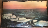 Large Vintage Cincinnati Skyline Riverfront Photo Mounted On Wood Board Model