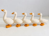 VTG Signed Linar Ceramic 5 Geese Goose Parade Figurine White Orange 13¡± Model