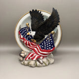 Vintage 2pc 3D American  Flag w/ Bald Eagle Plate Stand Patriotic Shelf Display Model