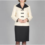 SPENSER JEREMY Ivory/Black SILK Button/Snap Suit JACKET/SKIRT Outfit Set Sz 8 Model