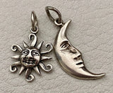 Vintage Sterling Silver Celestial Sun & Crescent Moon Charms Charms