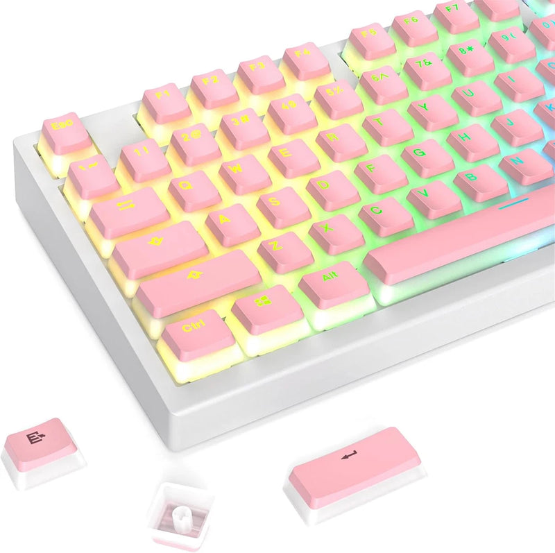 117-Key Pink Pudding Keycaps, OEM Profile PBT Anti-Wear Model