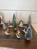 Christmas Village Accessories Bottle Brush Trees,Snowman Ice Skate/Sled   Lot 11 Model