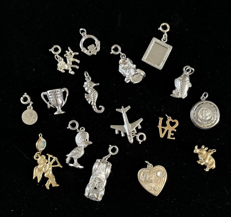 vintage bracelet charms lot Monet Sterling Silver Horse Dog Car seahorse Plane Charms