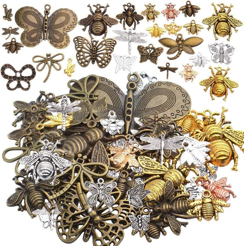 100G Assorted Insect Pendant Charms Bee Butterfly Dragonfly Charms Vintage Charms