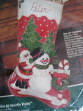 Bucilla Christmas STOCKING FELT Applique Holiday KIT,SANTA AT NORTH POLE,82139 Model