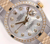 Rolex Datejust Two-Tone Jubilee White MOP Diamond Dial Black Gem & Diamond Bezel Model