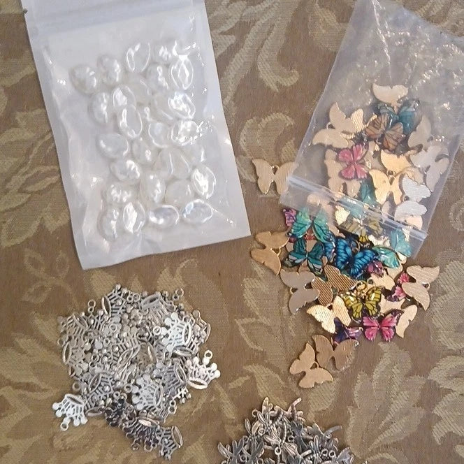 Jewelry Making Metal Charms Lot Butterfly Birdcage Dragonfly + Beads Charms