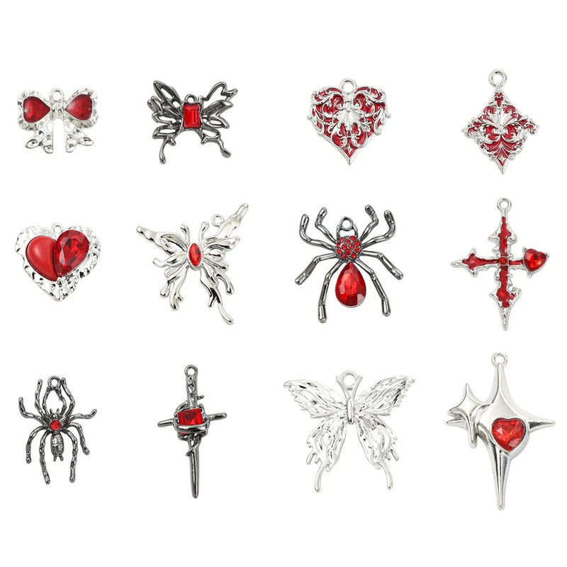 24pcs Enamel Gothic Charms Pendants Heart Bowknot Metal Pendants Gothic  for DIY Charms