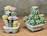 Vintage Porcelain Cactus Succulent Garden Flowers 3.5" Mini Figurine Set Model