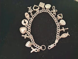 Vintage Sterling Silver 7 In Charm Bracelet With 15 Charms Charms