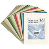 20 Pack 11x14 Mixed Colors Photo Mat Boards White Core Bevel DIY Picture Framing Model