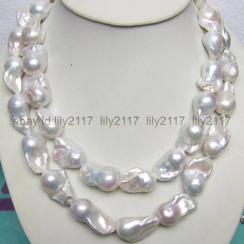 Huge 15-28mm South Sea Genuine Nature White Keshi Baroque Pearl Necklace 14-36'' Charms
