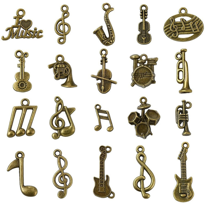 100pcs Music Charms Multistyle Musical Instrument Notes Symbols Pendants for DIY Charms