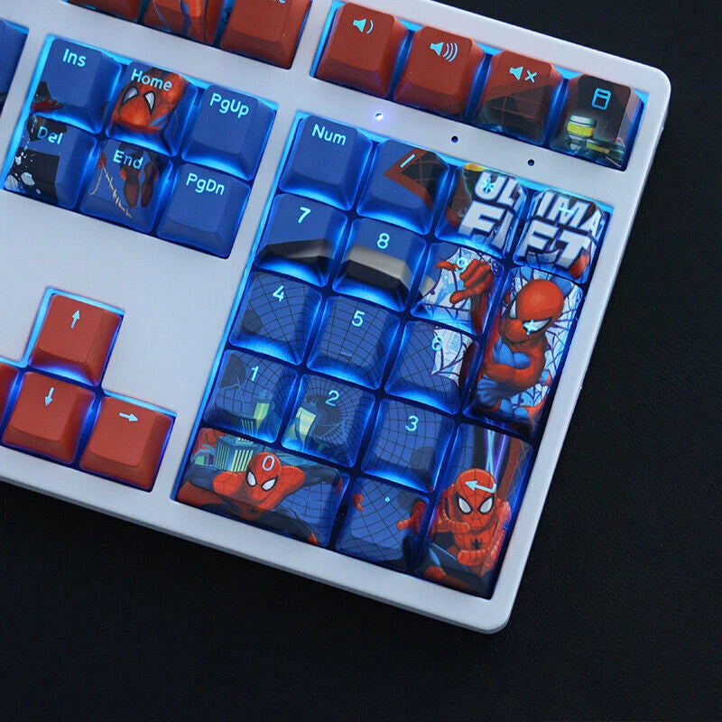 Spiderman 108 Keys PBT Translucent Keycaps OEM Height for Mechanical Keyboard Model