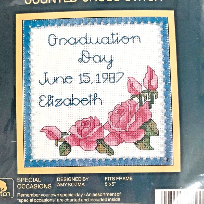 Vtg 1985 Graduation Day Sunset Cross Stitch Kit 5x5  #1736 Graduate Gift Model