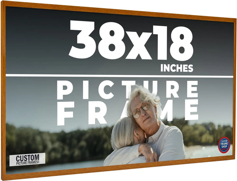 38x18 Honey Brown Real Wood Picture Frame Width 0.75 inches | Interior Frame Dep Model
