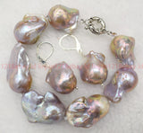 Beautiful Natural 15-20mm Keshi Purple Baroque Pearl Gemstone Bracelet Earring Charms