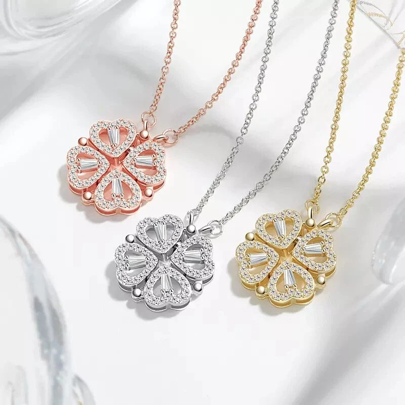 Four-Leaf Magnetic Folding Heart Pendant Necklace Charms
