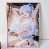 Ayaka Waking Up Pink Glitter Waifu Card Anime Girl Wall Art Oversized Board A5 Model