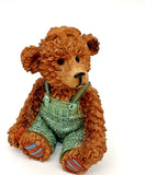 Vintage Resin Teddy Bear Figurine Green Overalls Brown Bear Shelf Sitter Model