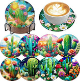 8PCS Diamond Art Coasters with Holder DIY Cactus Painting Kits 4x4 Inch Model