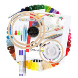 50 Color Embroidery Kit with 3pc Bamboo Hoops 2pc Aida Cloth Cross Stitch Set Model