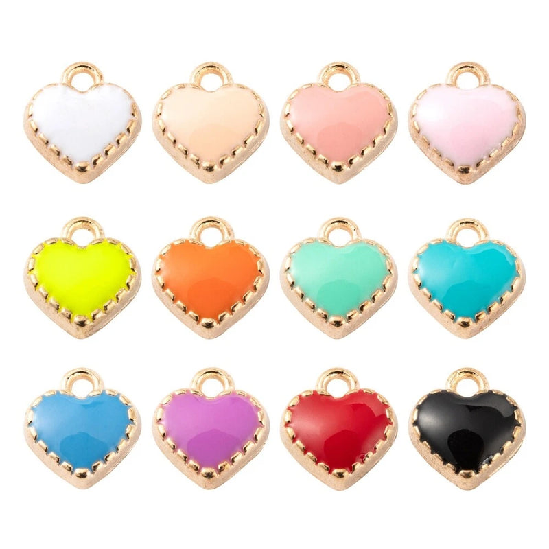 6 Tiny Heart Charms Enamel Gold Mixed Love Findings Dangles Jewelry Making Charms