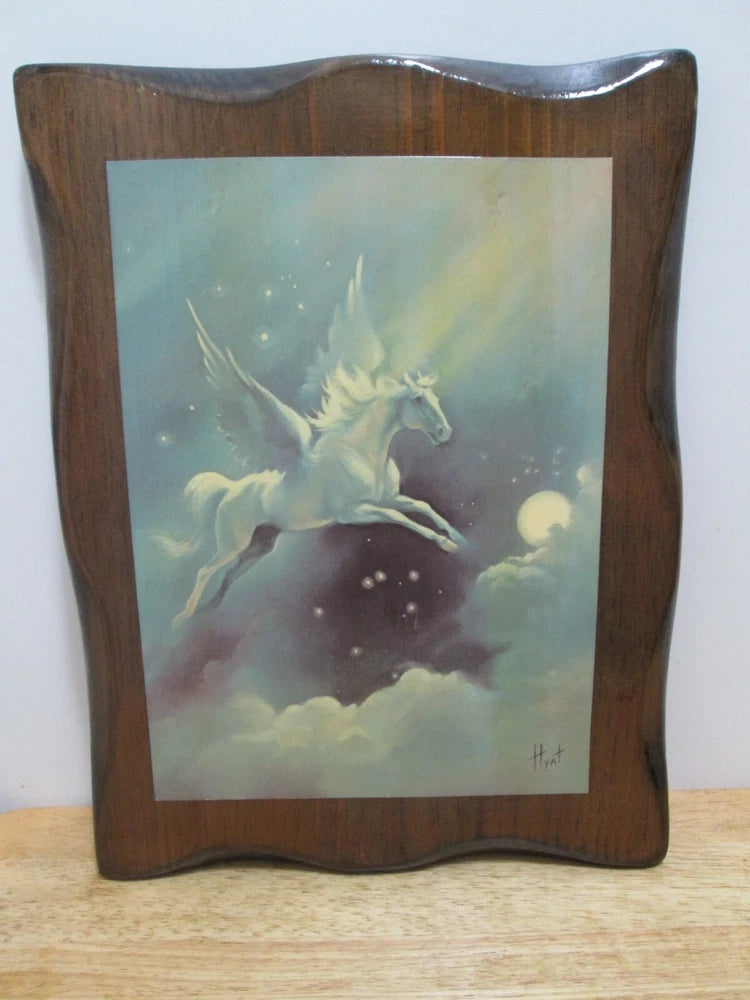 Pegasus in sunbeam decoupage pic on pine wood board by Hyat, 10" x 13", handmade Model