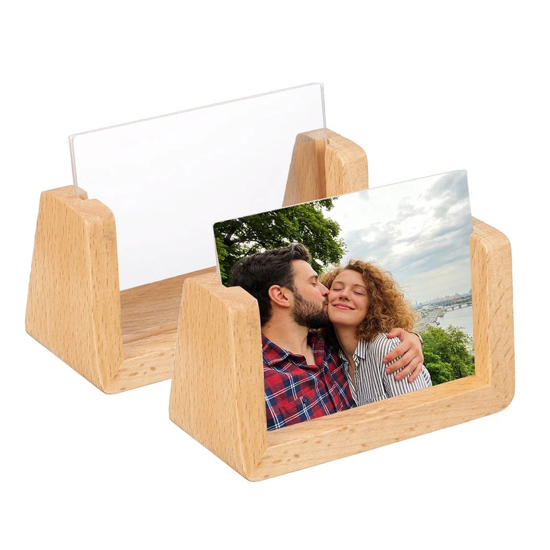 2 Pcs 4x3 Inch Horizontal Wooden Photo Frames with Base, Wood Color Model