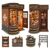 DIY 3D Book Nook Kit Magic Wand Shop Miniature LED Bookshelf Insert Decor Gift Model