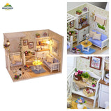Wooden Miniature Dollhouse Kit with Led Light DIY Craft Dust Cover Gift Model