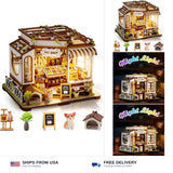 DIY Miniature House Kit, Pet Shop Book Nook Kit with LED Light, 3D Wooden Puz... Model