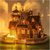 Charming 3D Wood Puzzle Cottage - 251 Piece DIY Kit with LED Light Feature Model