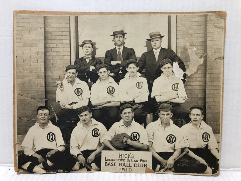 Rare 1910 HICKS Locomotive (Train) & Car Works BASEBALL Team Board Mounted Photo Model