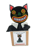 HALLOWEEN BLACK CAT FIGURINE w DISPLAY BOX  Vintage Kitschy Folk Art Style Model
