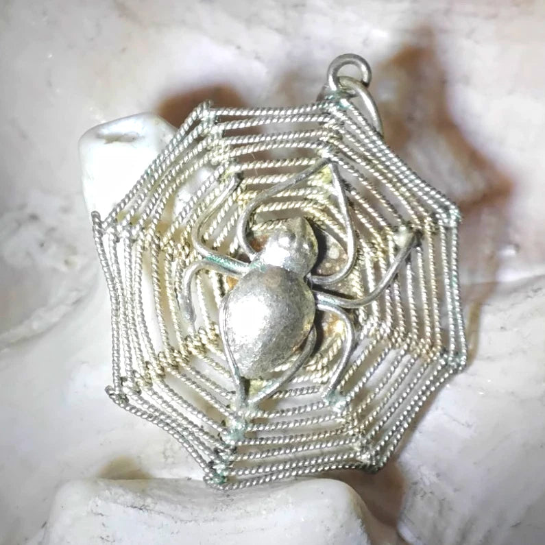 ~ Vintage 925 Spider In His Web Charm Pendant ~ Charms