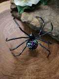 Hand Crafted Beaded Spider Ornament Festive Black with Purple & Green Model