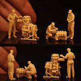 1/72/64 WWII US Mechanics Crew 3 Figure + 2 Motor Unpainted Resin Military Model Model