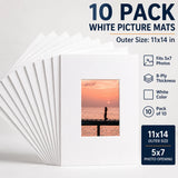 10 Pack 11x14 White Photo Mat Boards Fits 5x7 8-Ply DIY Picture Framing Art Model