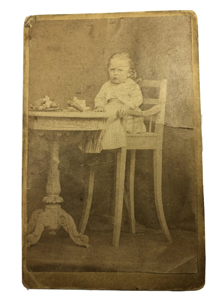 Paula Weisz age 3 Little Girl Seated on Tall Chair at Table Id'd  Albumen Board Model